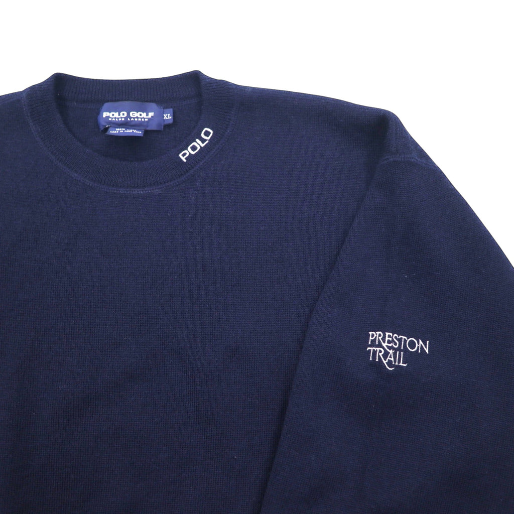 POLO GOLF RALPH LAUREN 90s Crew Neck Knit Sweater XL Navy Wool Embroidery