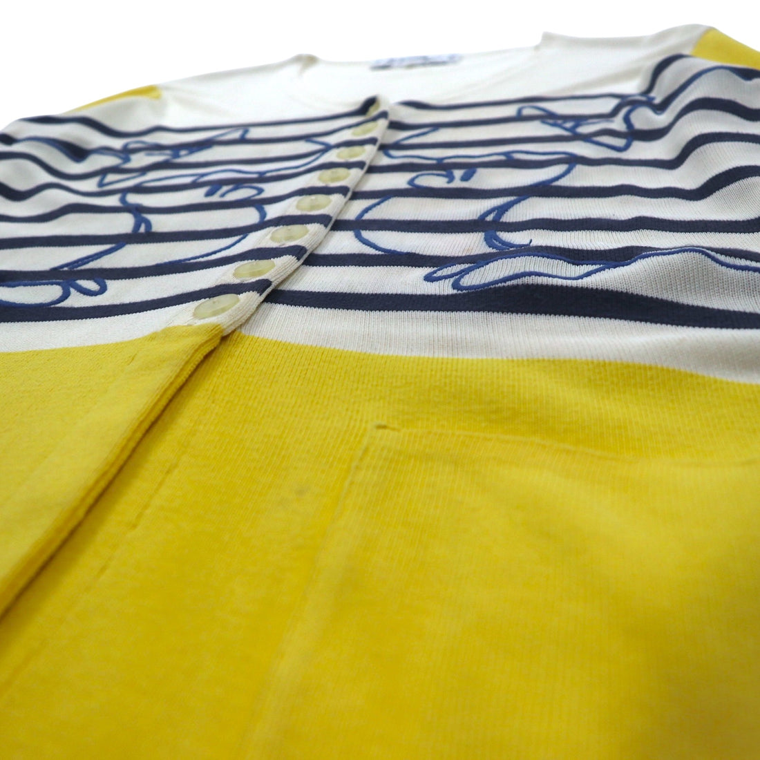 JC de Castelbajac Made in Italy 90s Long Cardigan L Beige Yellow Border Character Embroidery