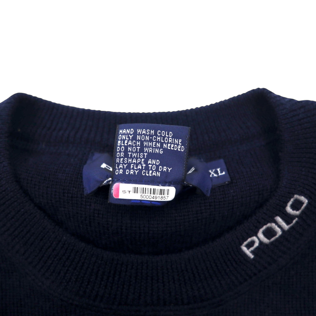 POLO GOLF RALPH LAUREN 90s Crew Neck Knit Sweater XL Navy Wool Embroidery