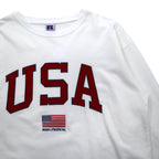 RUSSELL ATHLETIC ロングスリーブ Tシャツ ロンT L ホワイト USAプリント 星条旗 刺繍