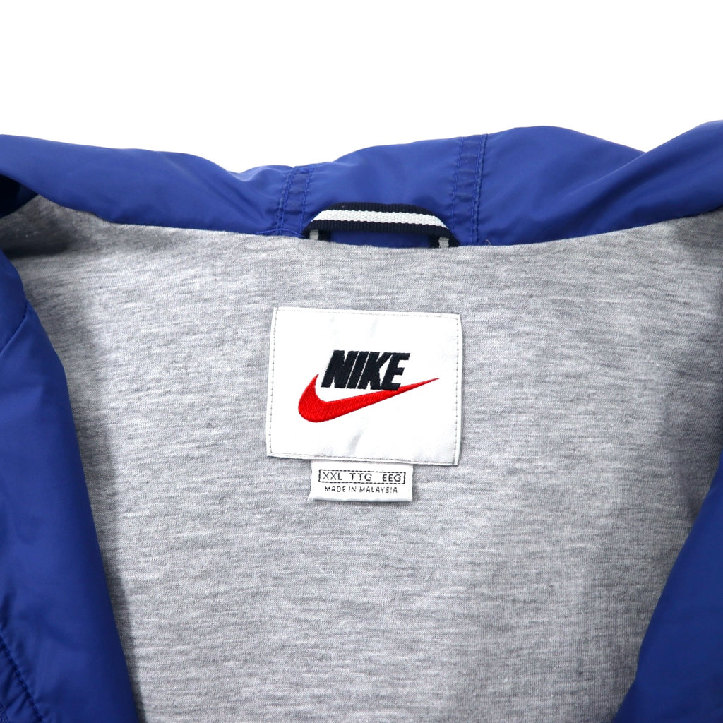 NIKE 90's Nylon Jacket Hoodie XXL Blue Swoosh Logo Embroidery Silver Tag Big Size
