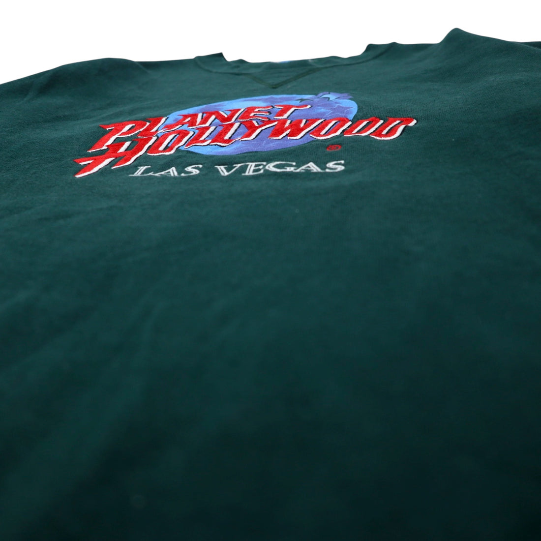 PLANET HOLLYWOOD 90s USA Made Sweatshirt L Green Cotton Logo Embroidery LAS VEGAS