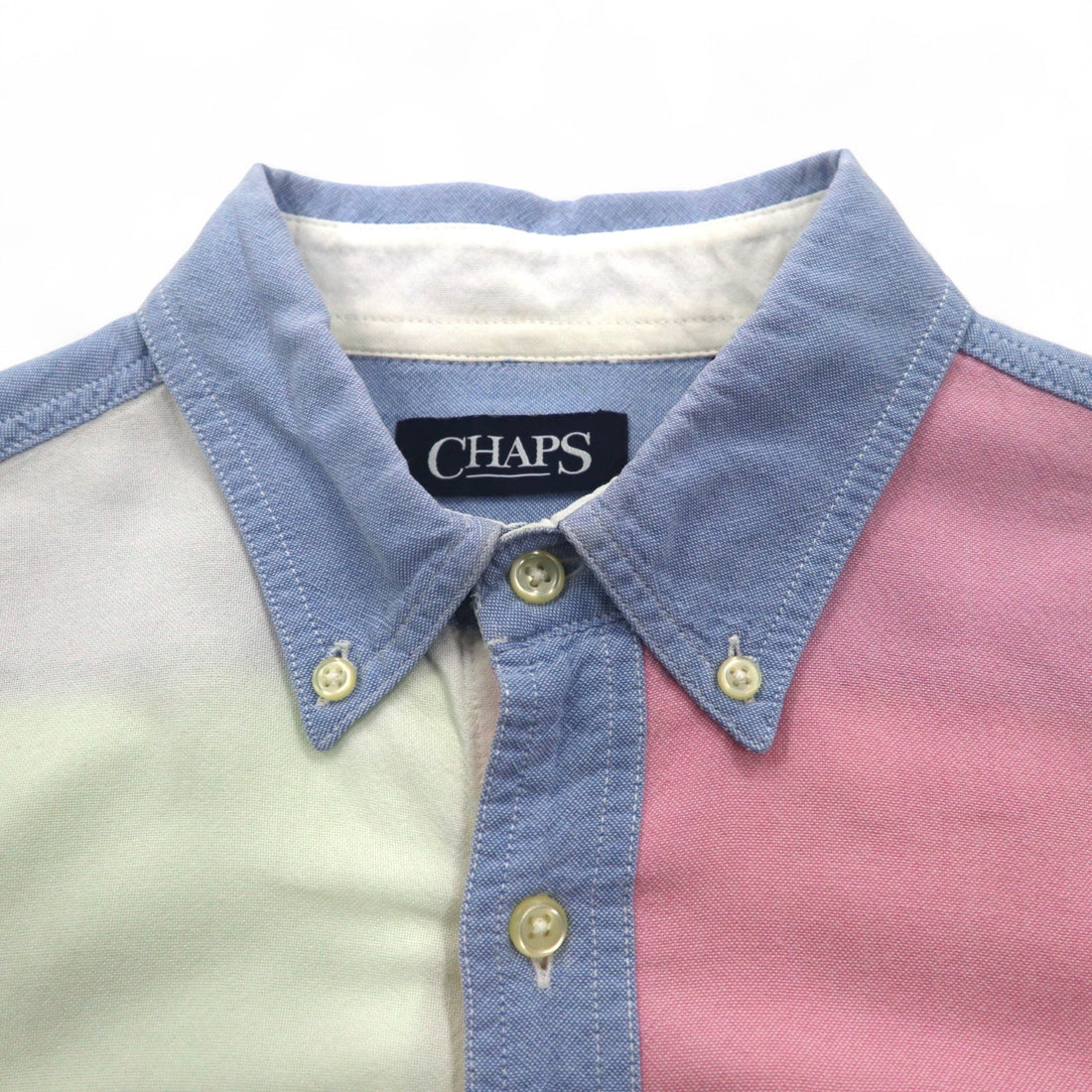 CHAPS Color Block Button Down Shirt M Multicolor Pastel Colors Crazy Pattern