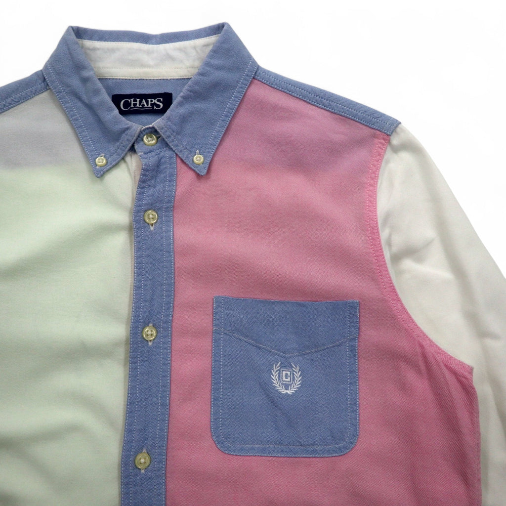 CHAPS Color Block Button Down Shirt M Multicolor Pastel Colors Crazy Pattern