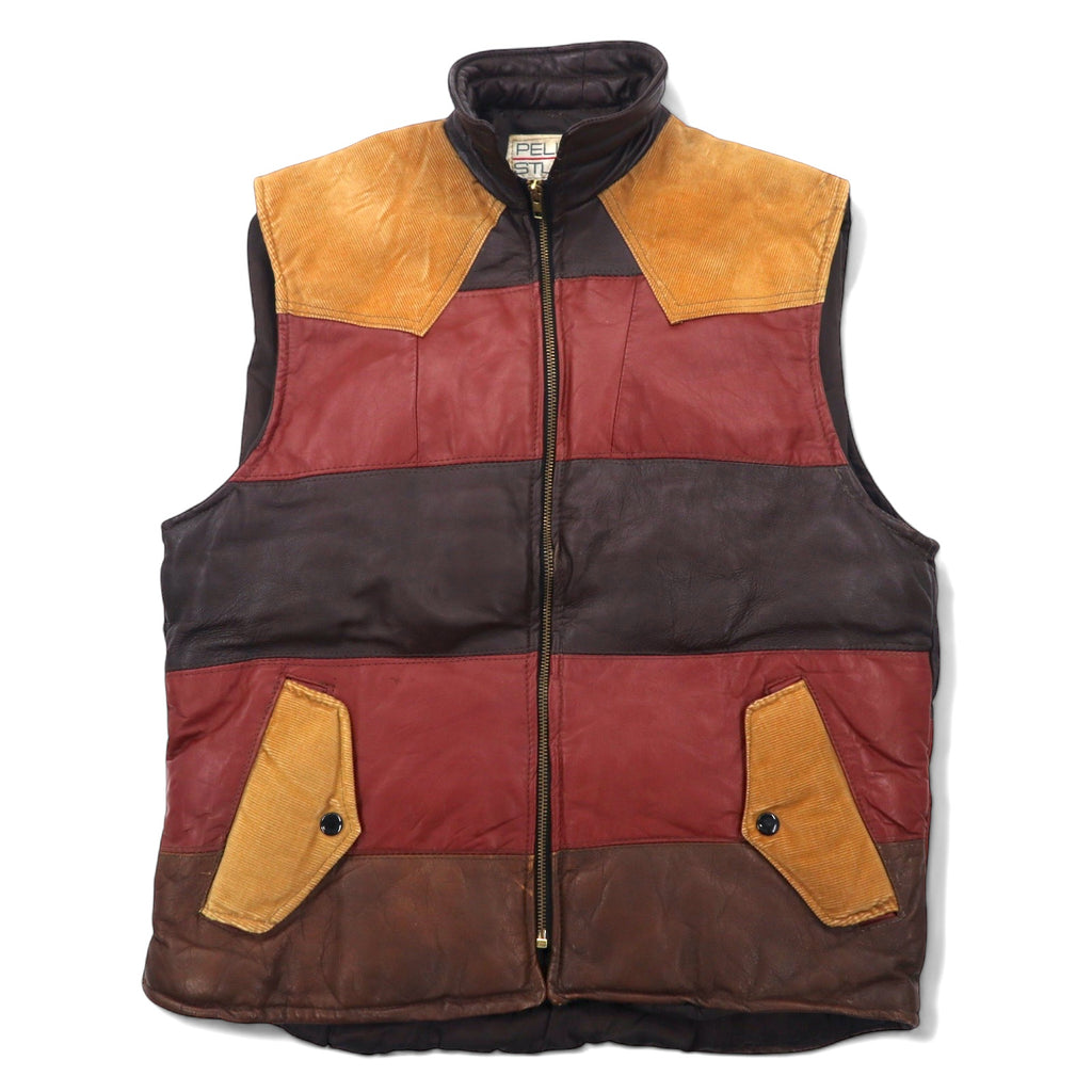 PELLE STUDIO 90s Leather Down Vest, Padded, L, Brown, Multicolor, Corduroy