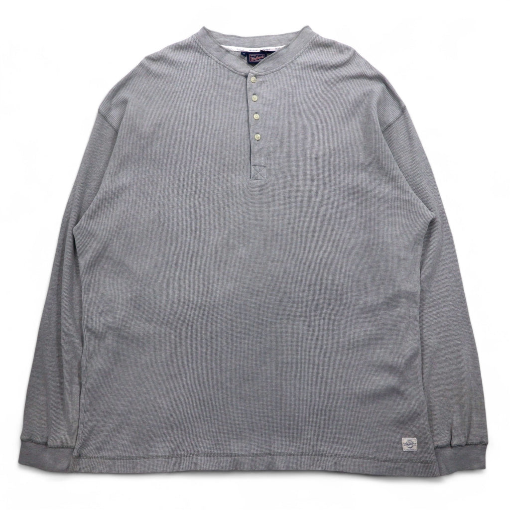 Woolrich 90s Henley Neck Thermal Long Sleeve T-Shirt, XL, Grey, Cotton