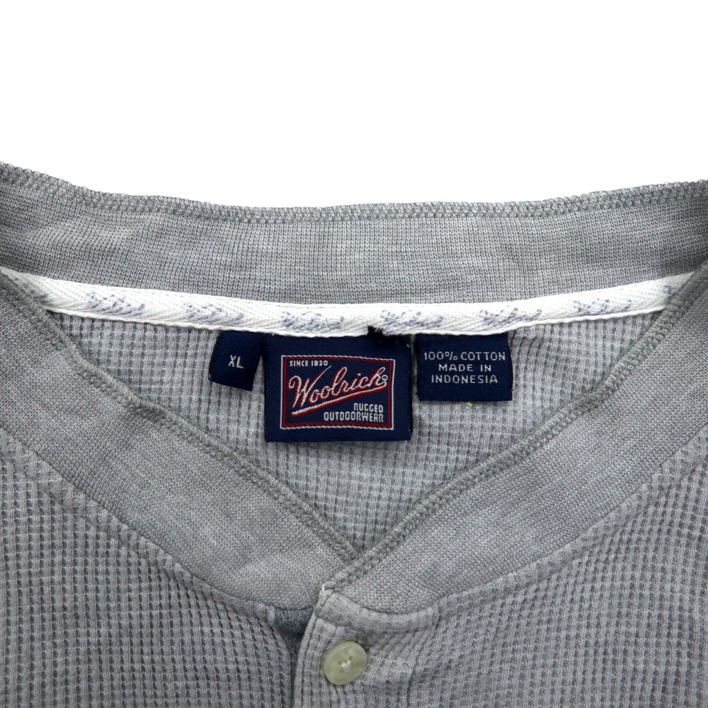 Woolrich 90s Henley Neck Thermal Long Sleeve T-Shirt, XL, Grey, Cotton