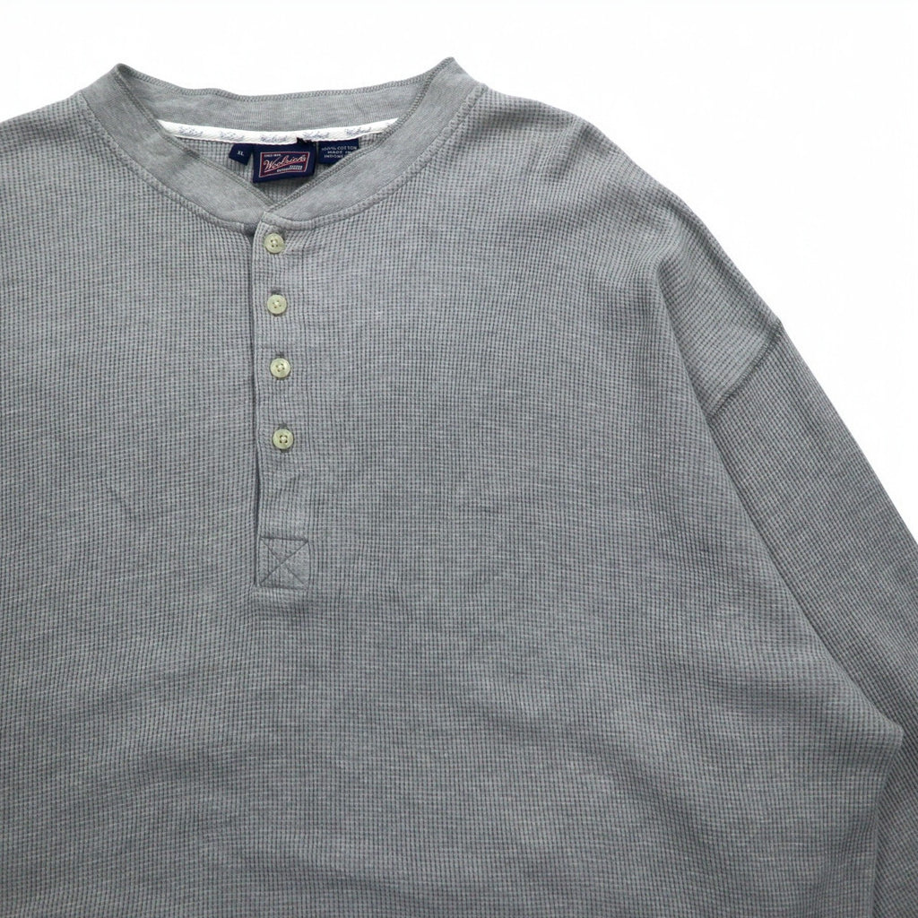 Woolrich 90s Henley Neck Thermal Long Sleeve T-Shirt, XL, Grey, Cotton