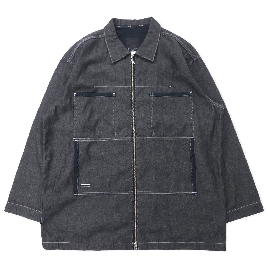 日本然リトテ-古着オンライン-Sean John 00年代 フルジップ デニムジャケット ギミックジャケット XXXL グレー コットン ワンポイントロゴ刺繍 ビッグサイズ-Sean John 00's Full Zip Denim Jacket Gimmick Jacket XXXL Gray Cotton One Point Logo Embroidery Big Size