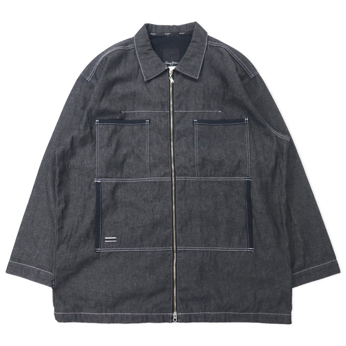 日本然リトテ-古着オンライン-Sean John 00年代 フルジップ デニムジャケット ギミックジャケット XXXL グレー コットン ワンポイントロゴ刺繍 ビッグサイズ-Sean John 00's Full Zip Denim Jacket Gimmick Jacket XXXL Gray Cotton One Point Logo Embroidery Big Size