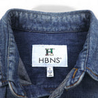 HBNS ワーク デニムシャツ S インディゴ ブルー ロゴ刺繍 胸ポケット 日本製