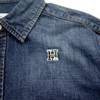 HBNS ワーク デニムシャツ S インディゴ ブルー ロゴ刺繍 胸ポケット 日本製