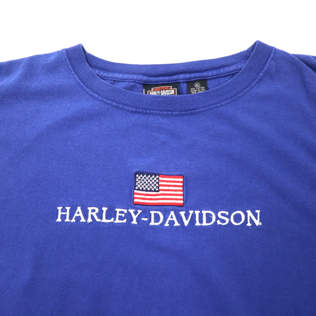 HARLEY DAVIDSON Made in USA Logo Embroidery T-Shirt XL Blue Cotton Stars and Stripes
