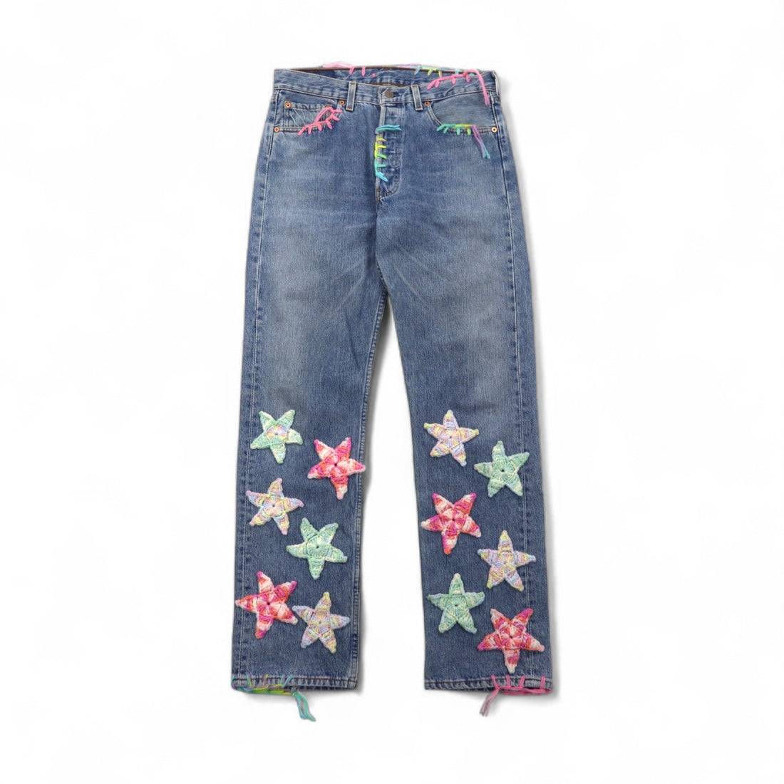 Y.A.R.N. × 90s Levi's 501 クロシェ スター デニムパンツ STAR DENIM ジーンズ M インディゴ ブルー ハンドメイド