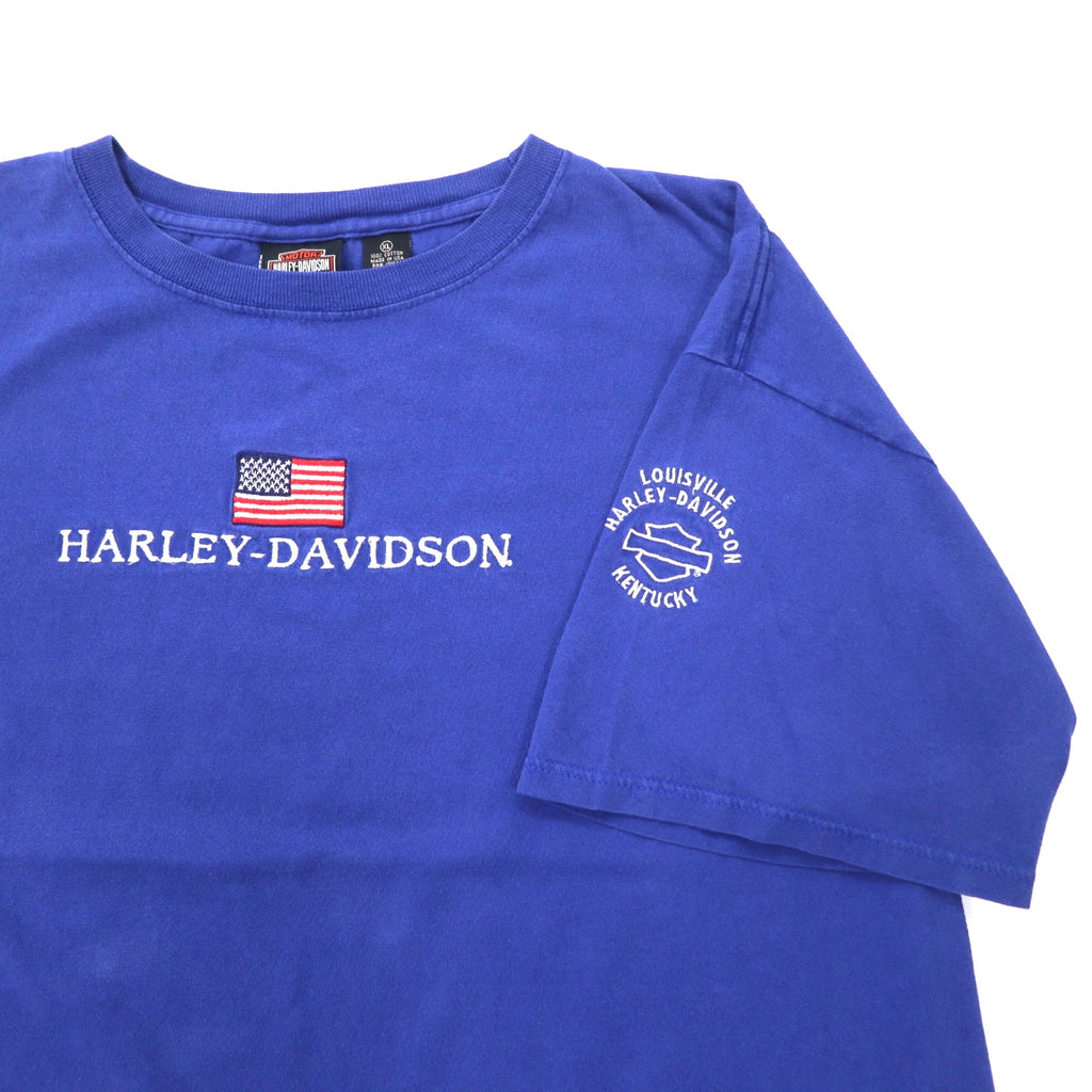 HARLEY DAVIDSON Made in USA Logo Embroidery T-Shirt XL Blue Cotton Stars and Stripes