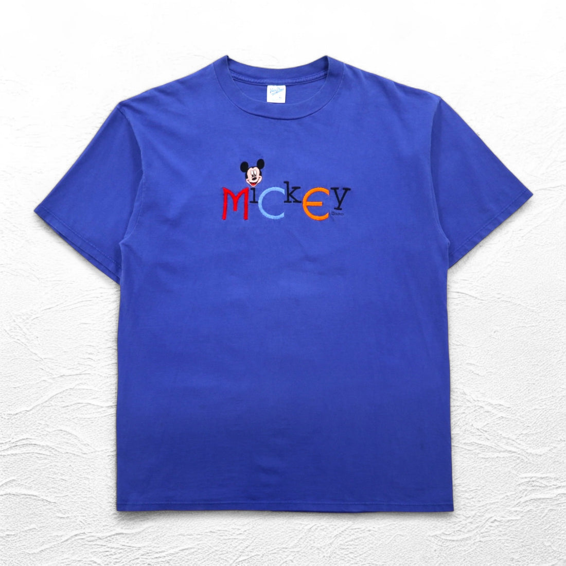 Velva Sheen 90s USA Made MICKEY Mickey Mouse Embroidered T-Shirt XL Blue Disney