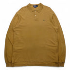 Polo by Ralph Lauren 90s Long Sleeve Polo Shirt L Beige Pique Small Pony Embroidery