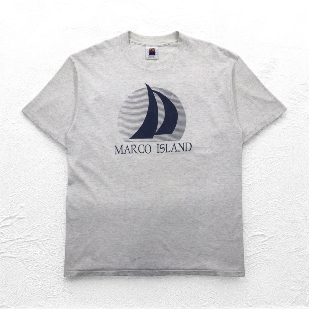 ISLAND GEAR 90s USA made single stitch print T-shirt XL grey cotton MARCO ISLAND