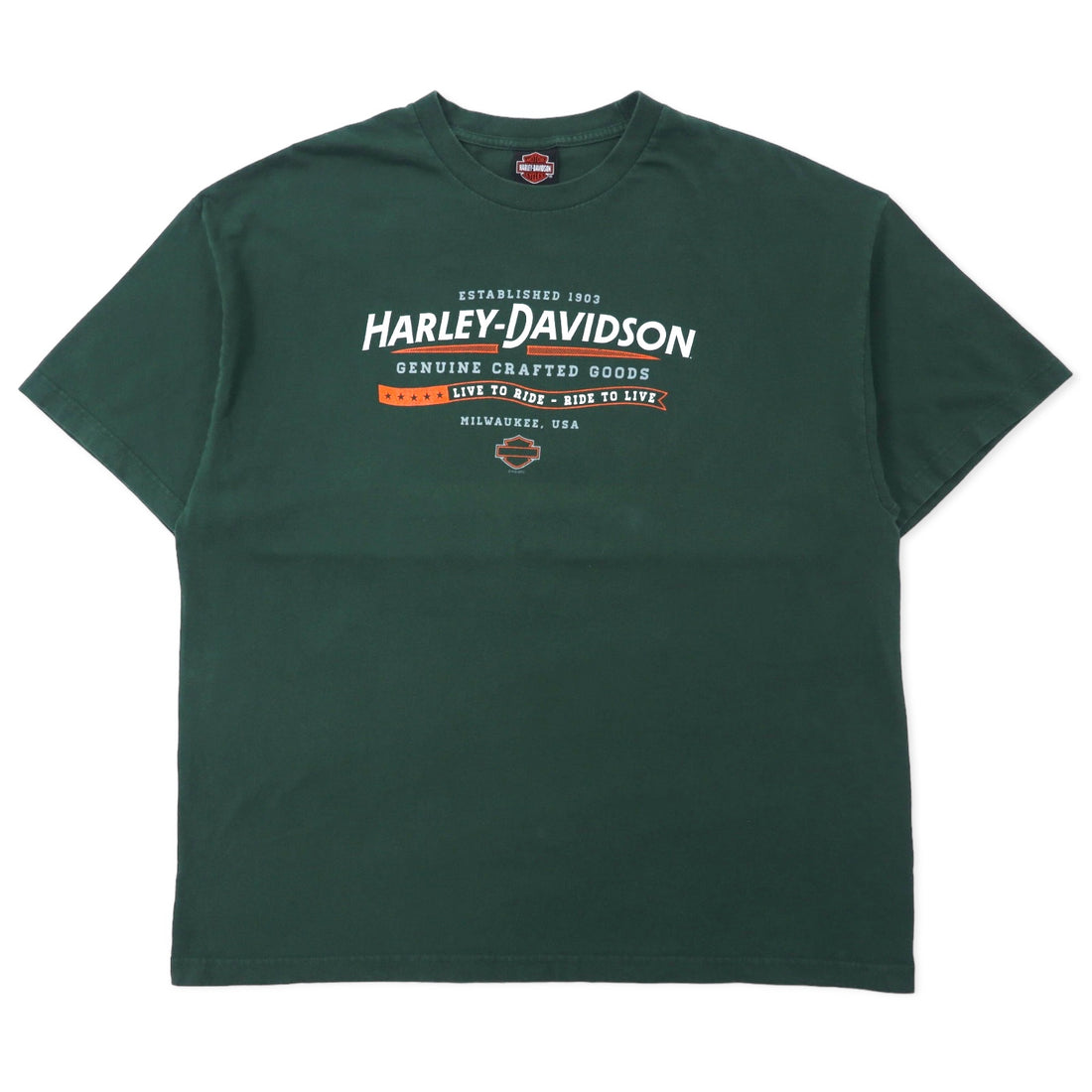 日本然リトテ-古着オンライン-HARLEY DAVIDSON ロゴプリント Tシャツ XL グリーン コットン ナンバーワン 両面プリント DENTON COUNTY TX-HARLEY DAVIDSON Logo Print T-Shirt XL Green Cotton Number One Double Sided Print DENTON COUNTY TX