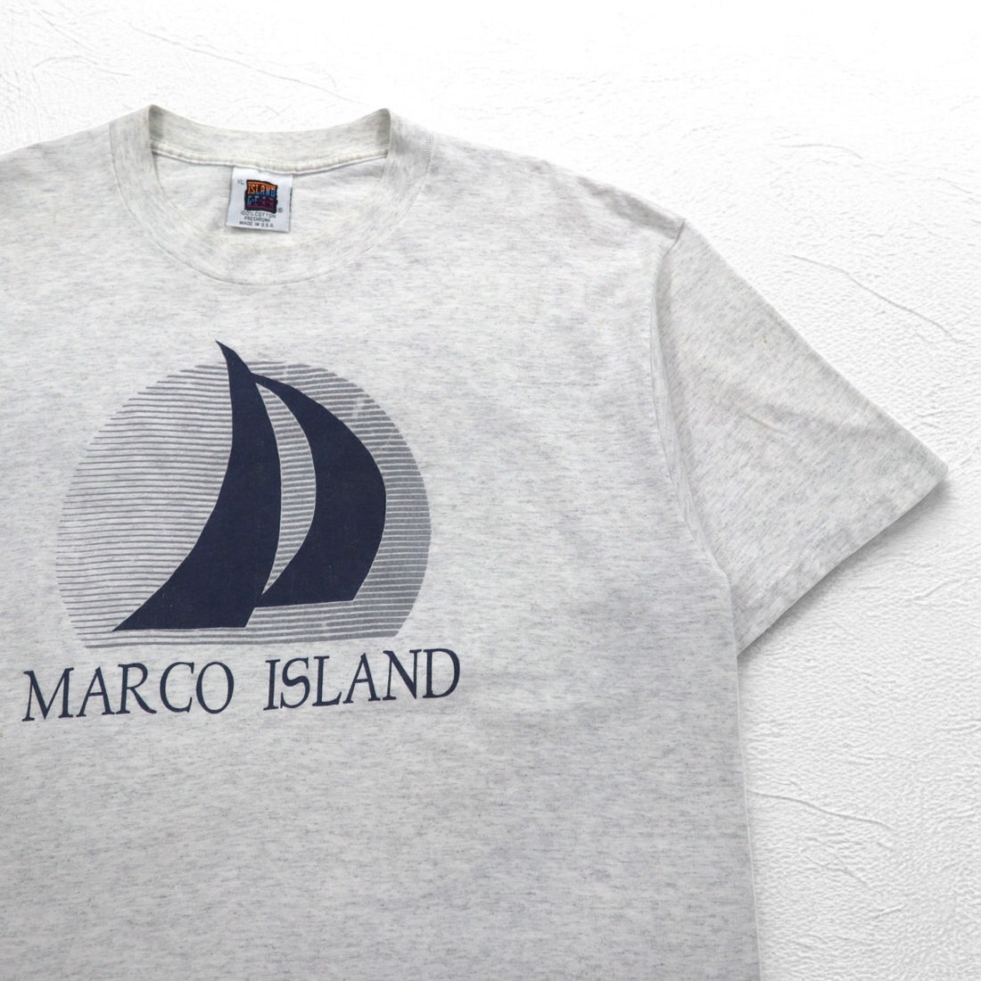 ISLAND GEAR 90s USA made single stitch print T-shirt XL grey cotton MARCO ISLAND