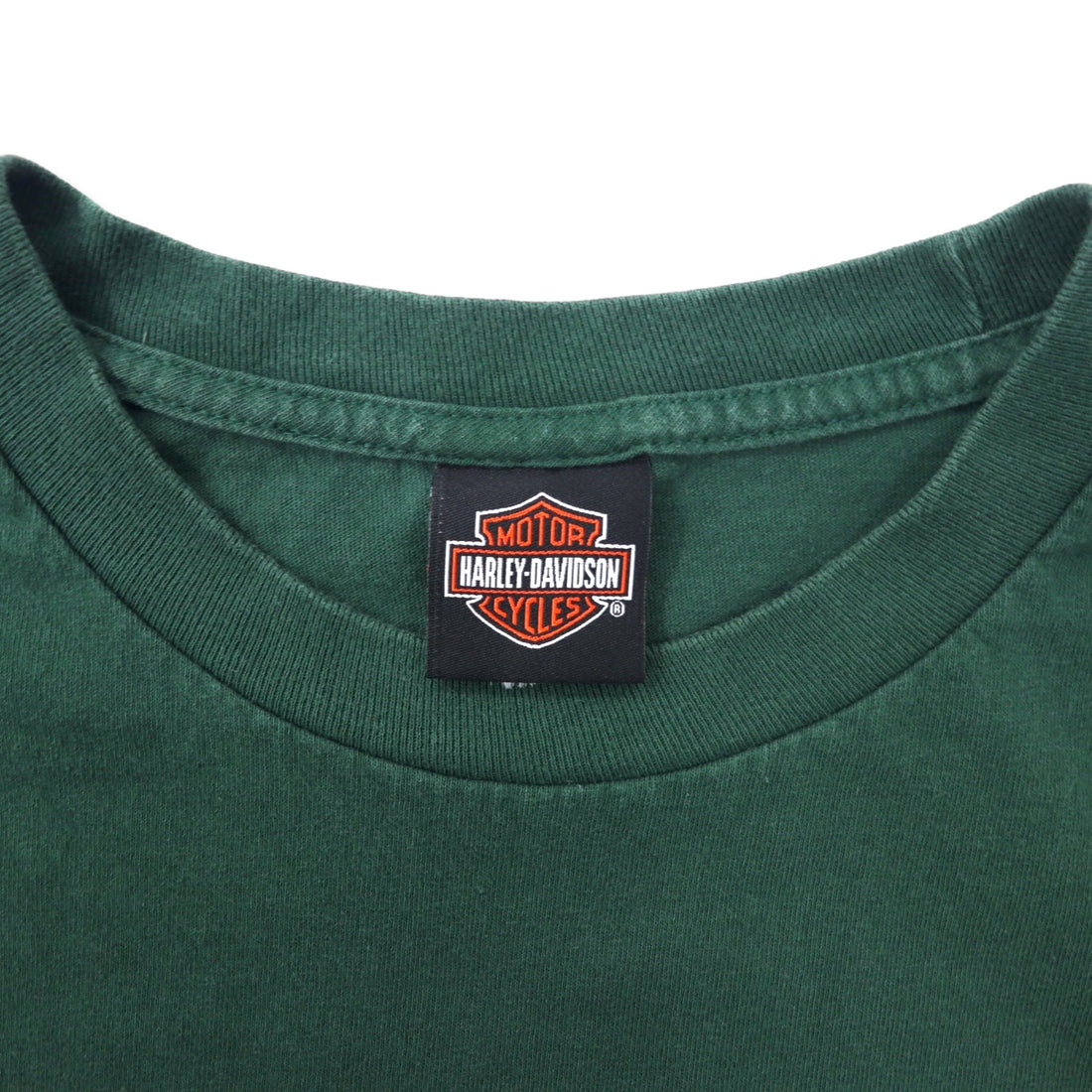 HARLEY DAVIDSON ロゴプリント Tシャツ XL グリーン コットン ナンバーワン 両面プリント DENTON COUNTY TX