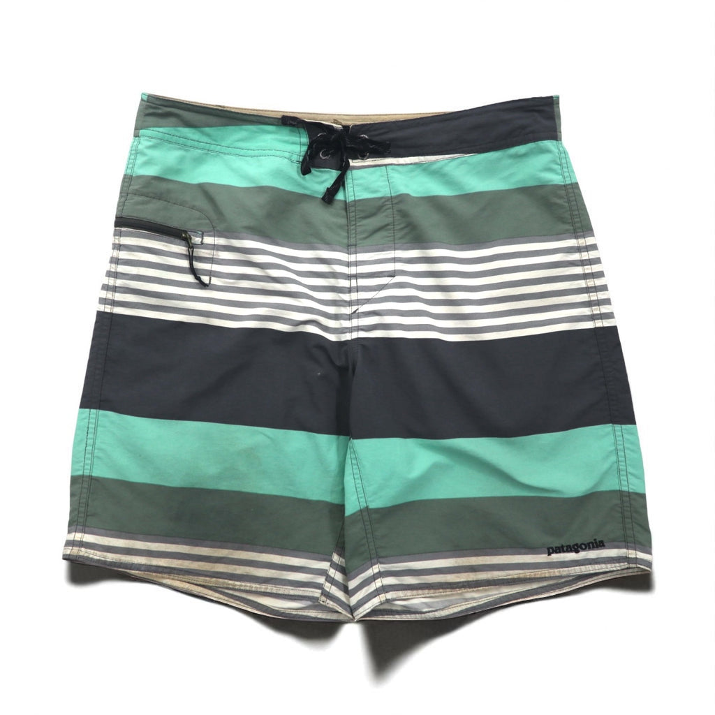 patagonia ウェーブフェアラー ボードショーツ Wavefarer Board Shorts ショートパンツ M グリーン グレー ボーダー ナイロン 86621