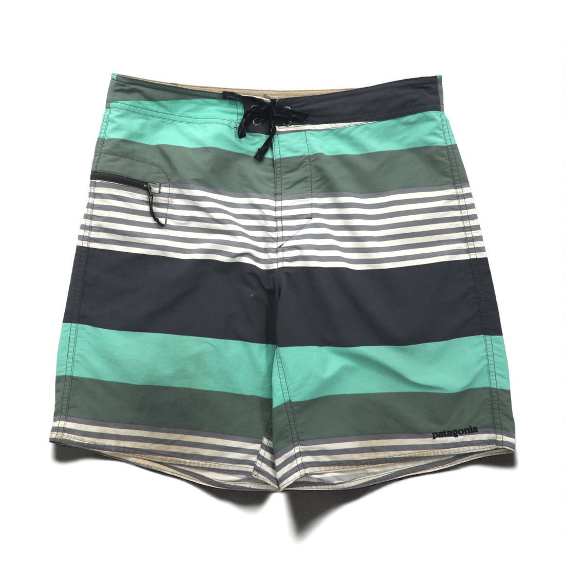 patagonia ウェーブフェアラー ボードショーツ Wavefarer Board Shorts ショートパンツ M グリーン グレー ボーダー ナイロン 86621