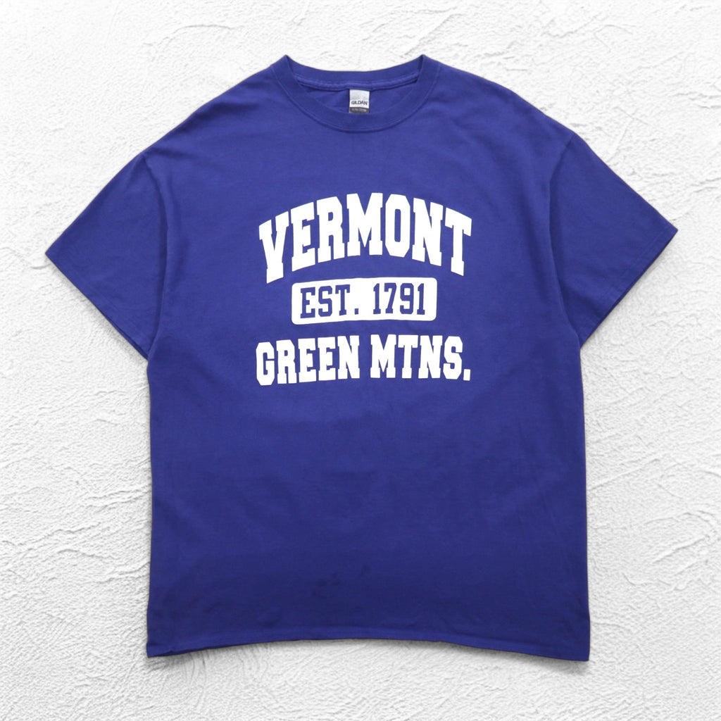 GILDAN College Print Ultra Cotton 3-Layer Print T-Shirt XL Blue Arch Logo Vermont Green MTNS