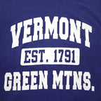 GILDAN College Print Ultra Cotton 3-Layer Print T-Shirt XL Blue Arch Logo Vermont Green MTNS