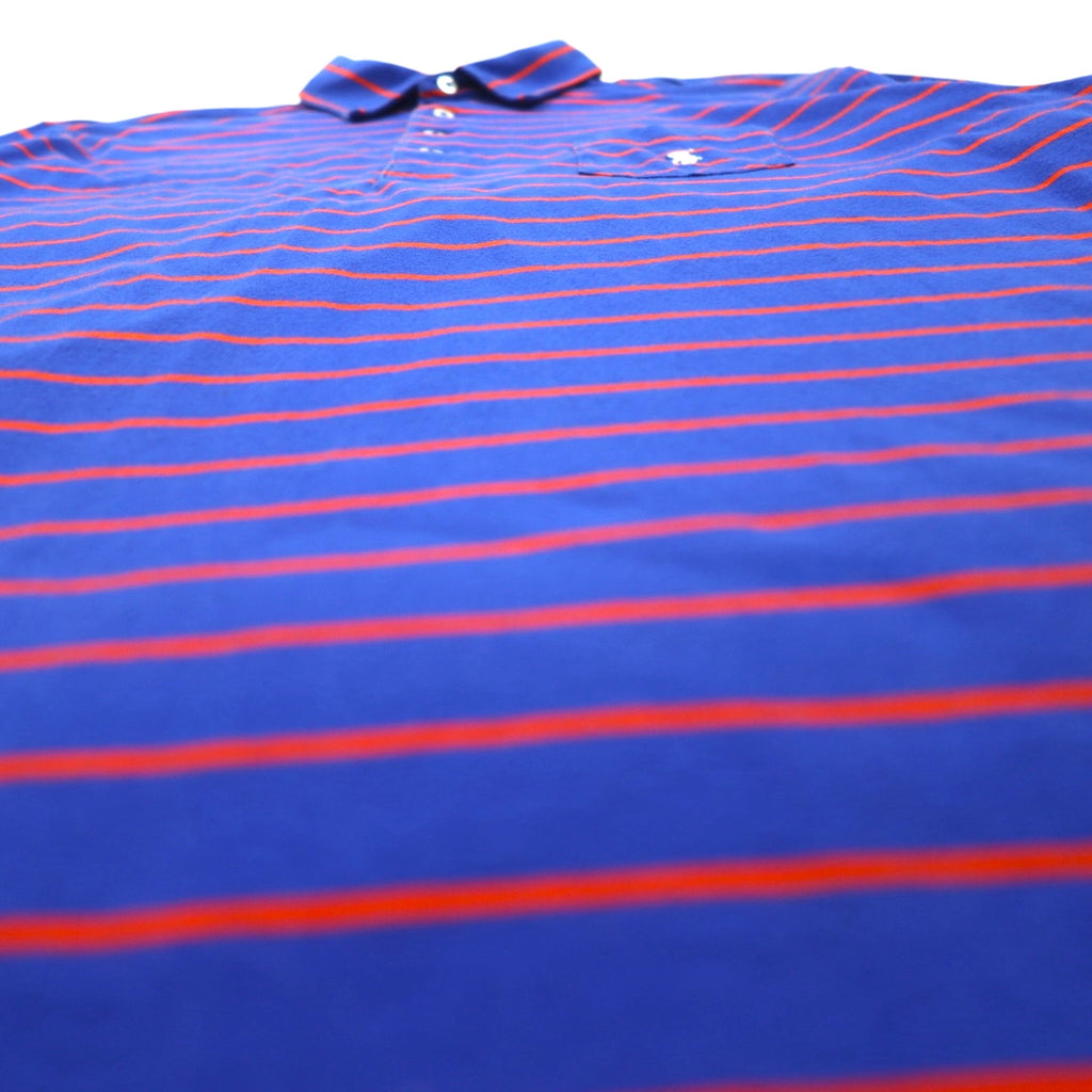 POLO GOLF RALPH LAUREN ピマコットン ボーダー ポロシャツ L ブルー オレンジ VINTAGE LISLE ポケット スモールポニー刺繍 ペルー製