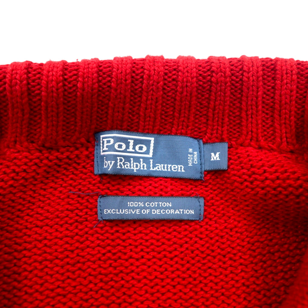 Polo by Ralph Lauren 90s Half-Zip Knit Sweater, Medium, Red, Cotton, Small Pony Embroidery