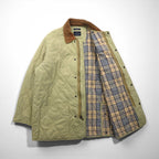 NAUTICA Quilted Jacket, Size L, Beige, Check Lining, Corduroy Collar, Padded, Smart Fabric Technology, Snap Buttons, Zipper Closure