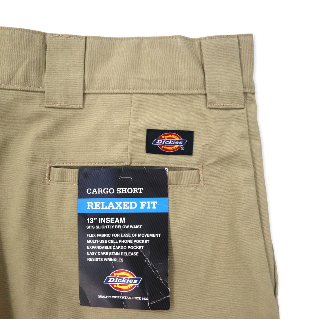 Dickies Relaxed Fit Cargo Shorts, Size 42, Beige, Polyester, Cotton, FLEX, Made in Nicaragua, Unused