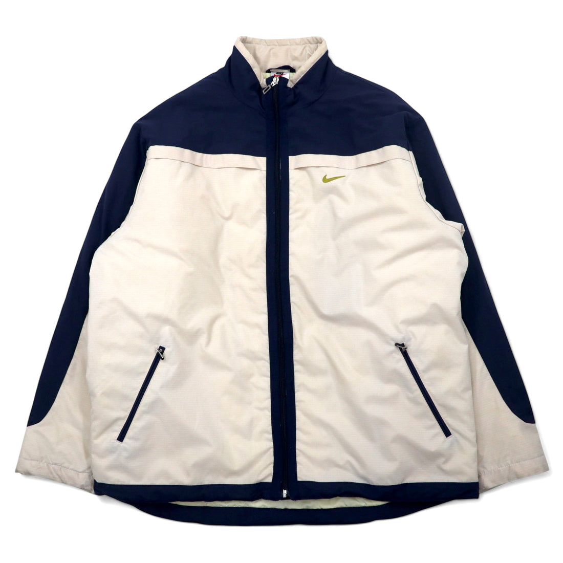 日本然リトテ-古着オンライン-NIKE インサレーションジャケット リップストップ ナイロンジャケット XL ベージュ 中綿 ポリエステル スウッシュロゴ 刺繍-NIKE Puffer Jacket Ripstop Windbreaker XL Beige Filling Polyester Swoosh Logo Embroidery