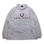 FRED PERRY 90s Drawstring High Neck Sweatshirt L Gray Bottle Neck Made in Japan