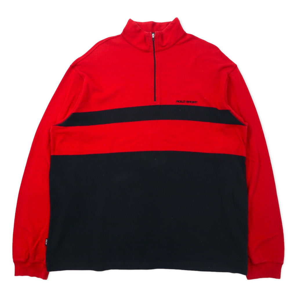 日本然リトテ-古着オンライン-POLO SPORT RALPH LAUREN USA製 ハーフジップ スウェット XXL レッド コットン ビッグサイズ-POLO SPORT RALPH LAUREN USA Made Half Zip Sweatshirt XXL Red Cotton Big Size