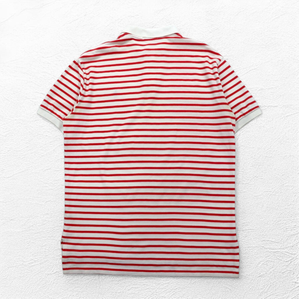 POLO RALPH LAUREN ボーダー ポロシャツ L ホワイト オレンジ コットン スモールポニー刺繍