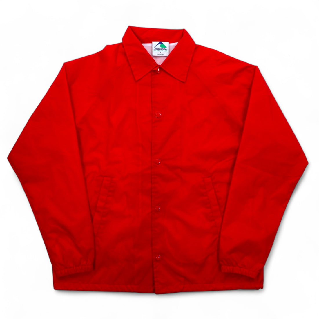 AUGUSTA SPORTSWEAR Coach Jacket M Red Nylon Drawstring Back Embroidery