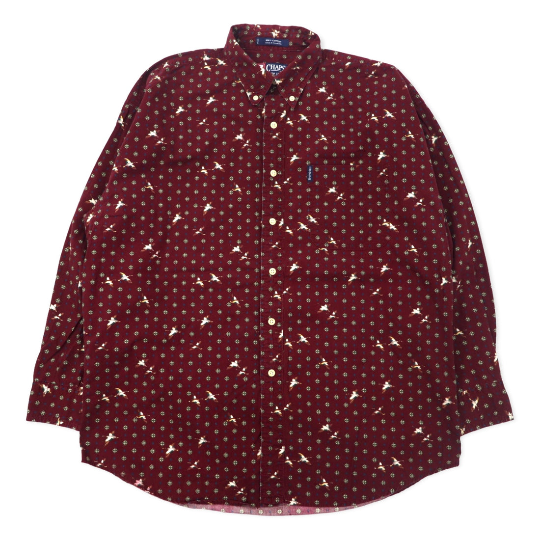 日本然リトテ-古着オンライン-CHAPS RALPH LAUREN 90年代 総柄 ボタンダウンシャツ L ボルドー コットン カモ-CHAPS RALPH LAUREN 90's patterned button-down Shirts L bordeaux cotton camo
