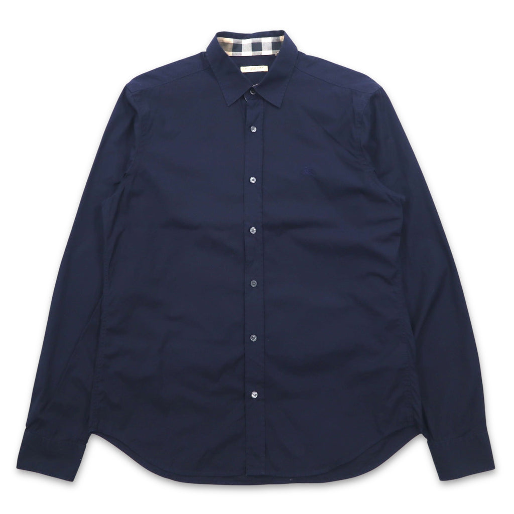 BURBERRY BRIT Dress Shirt L Dark Navy One Point Logo Embroidery THTHAGAR129SAM