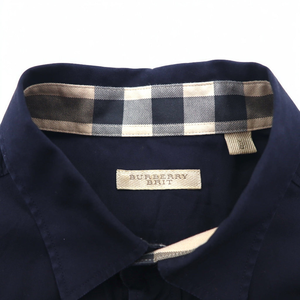 BURBERRY BRIT Dress Shirt L Dark Navy One Point Logo Embroidery THTHAGAR129SAM