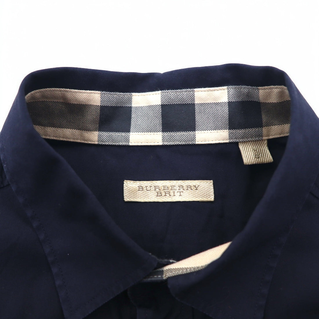 BURBERRY BRIT Dress Shirt L Dark Navy One Point Logo Embroidery THTHAGAR129SAM