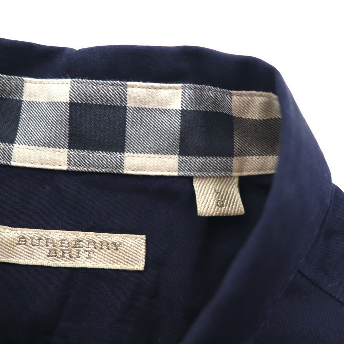 BURBERRY BRIT Dress Shirt L Dark Navy One Point Logo Embroidery THTHAGAR129SAM