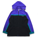 FILA 90s Nylon Jacket L Black Purple Drawstring Retractable Hood Double Zip