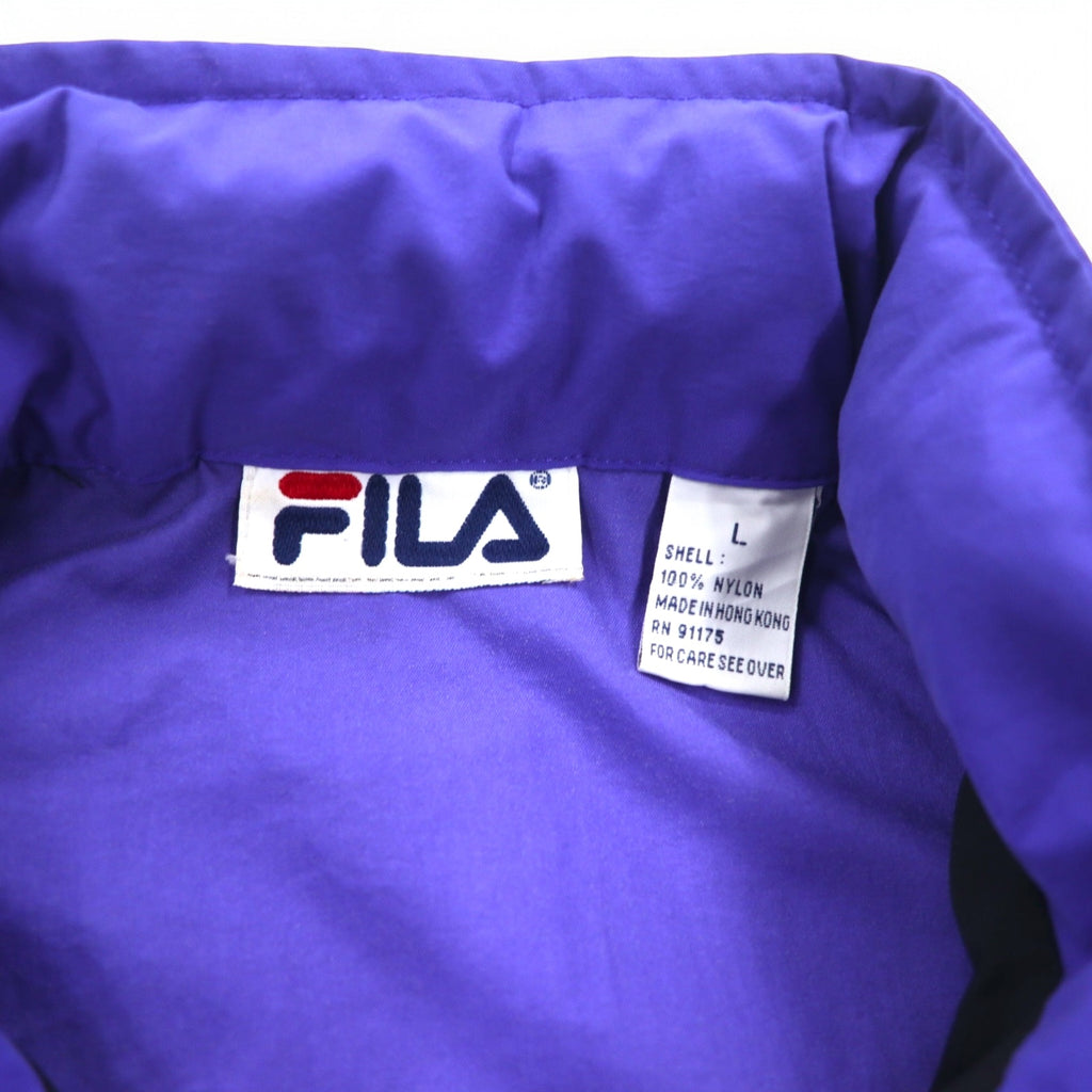 FILA 90s Nylon Jacket L Black Purple Drawstring Retractable Hood Double Zip