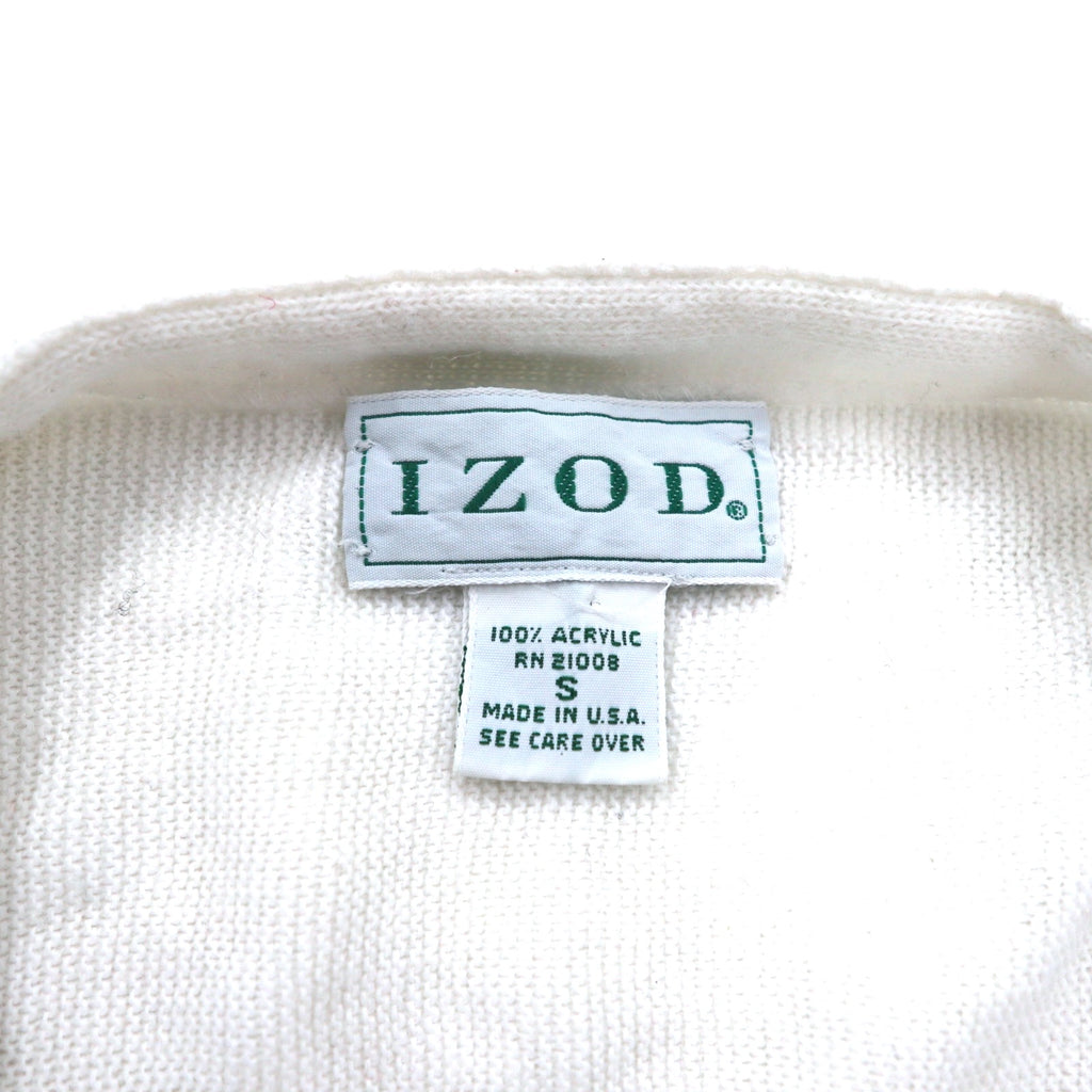IZOD USA製 90年代 アクリルニット カーディガン S ホワイト ワンポイントロゴ刺繍