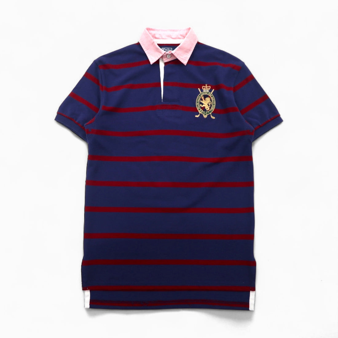 Polo by Ralph Lauren 90年代 ボーダー ポロシャツ M ネイビー レッド コットン 鹿の子 エンブレムロゴ刺繍