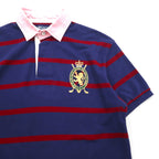 Polo by Ralph Lauren 90年代 ボーダー ポロシャツ M ネイビー レッド コットン 鹿の子 エンブレムロゴ刺繍