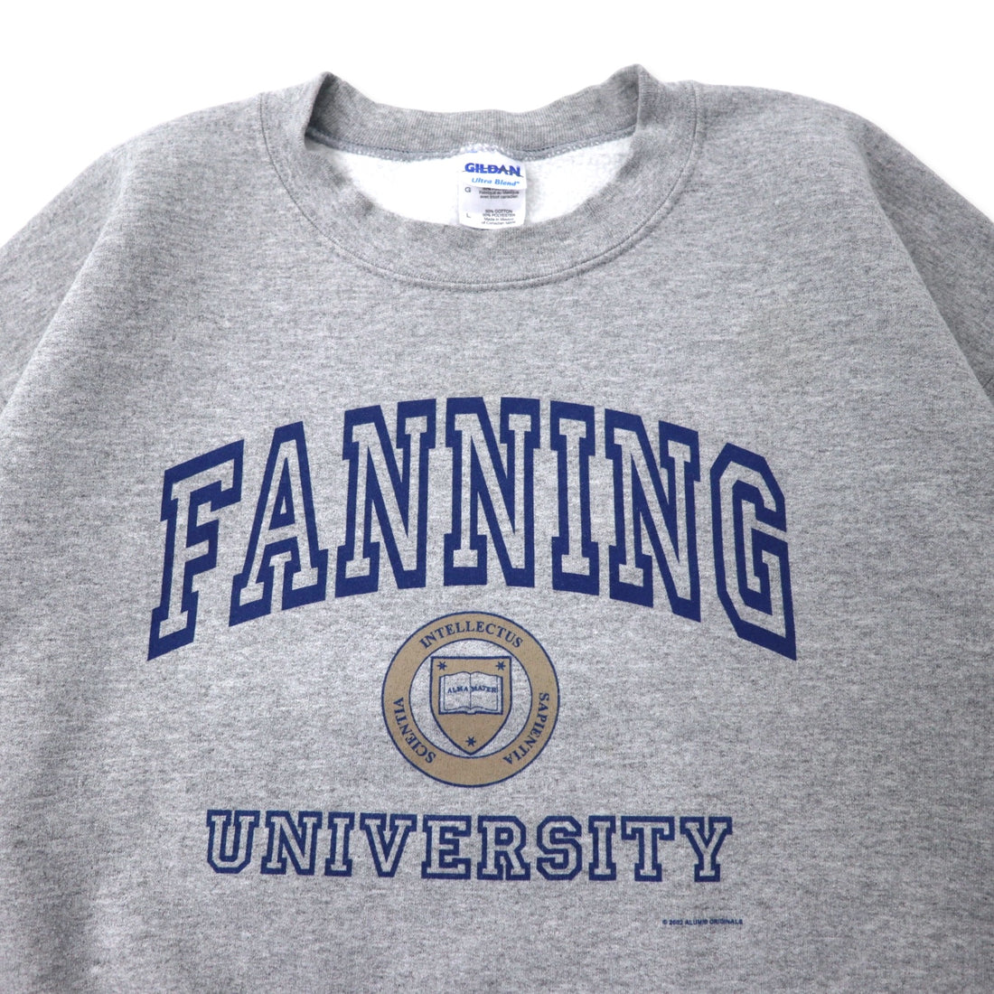 GILDAN 00's College Print Sweatshirt L Gray Cotton Brushed Back FANNING UNIVERSITY Big Size Made in Mexico