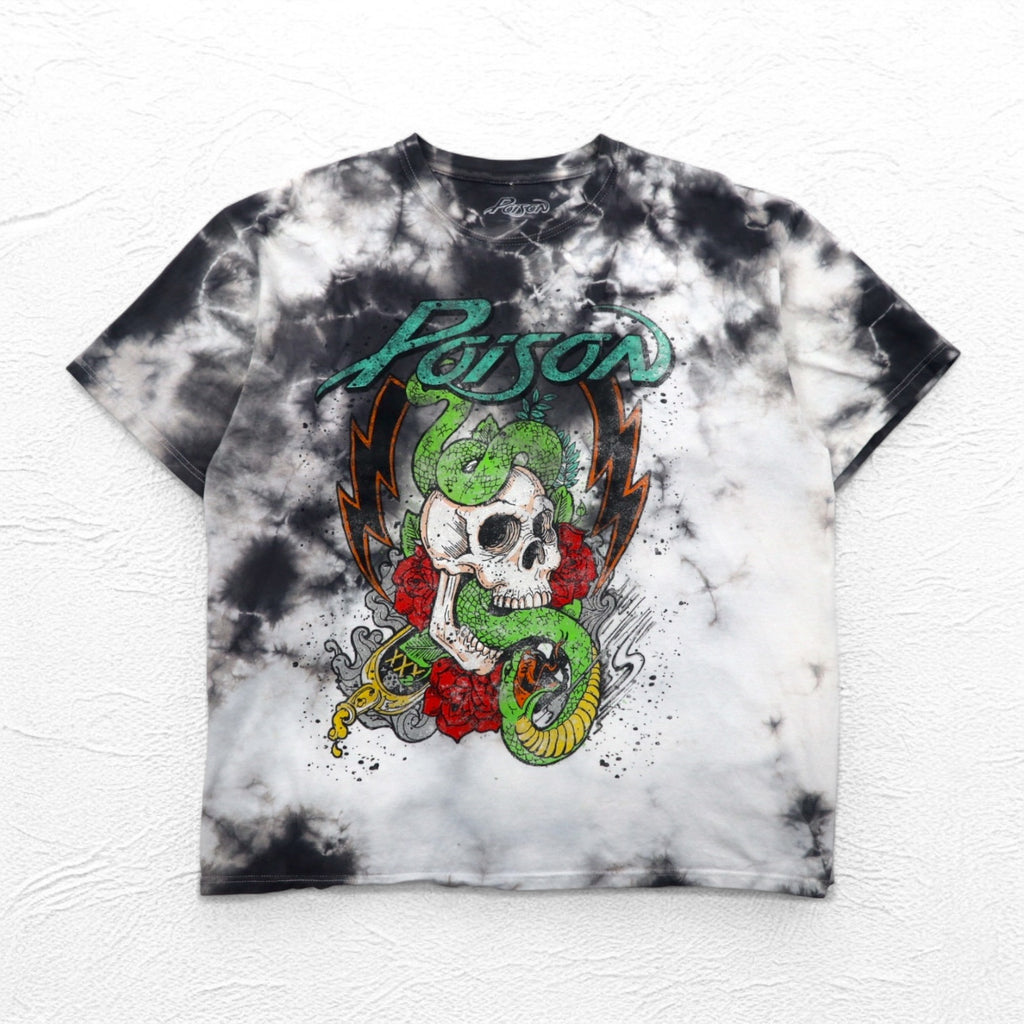 POISON Band T-Shirt XL Tie-dye White Grey Skull Made in Mexico